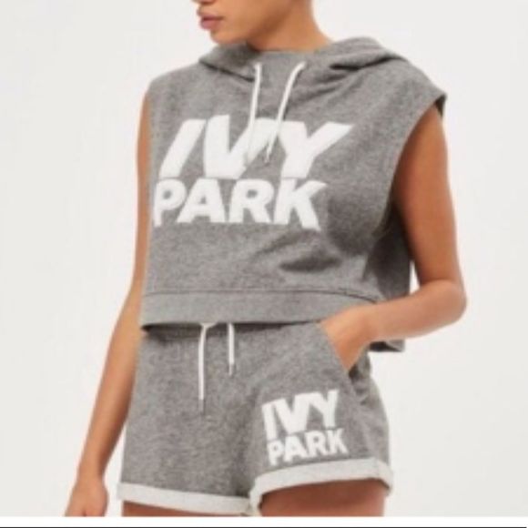 IVY PARK Tops - IVY PARK Chenille Sleeveless Cropped Hoodie